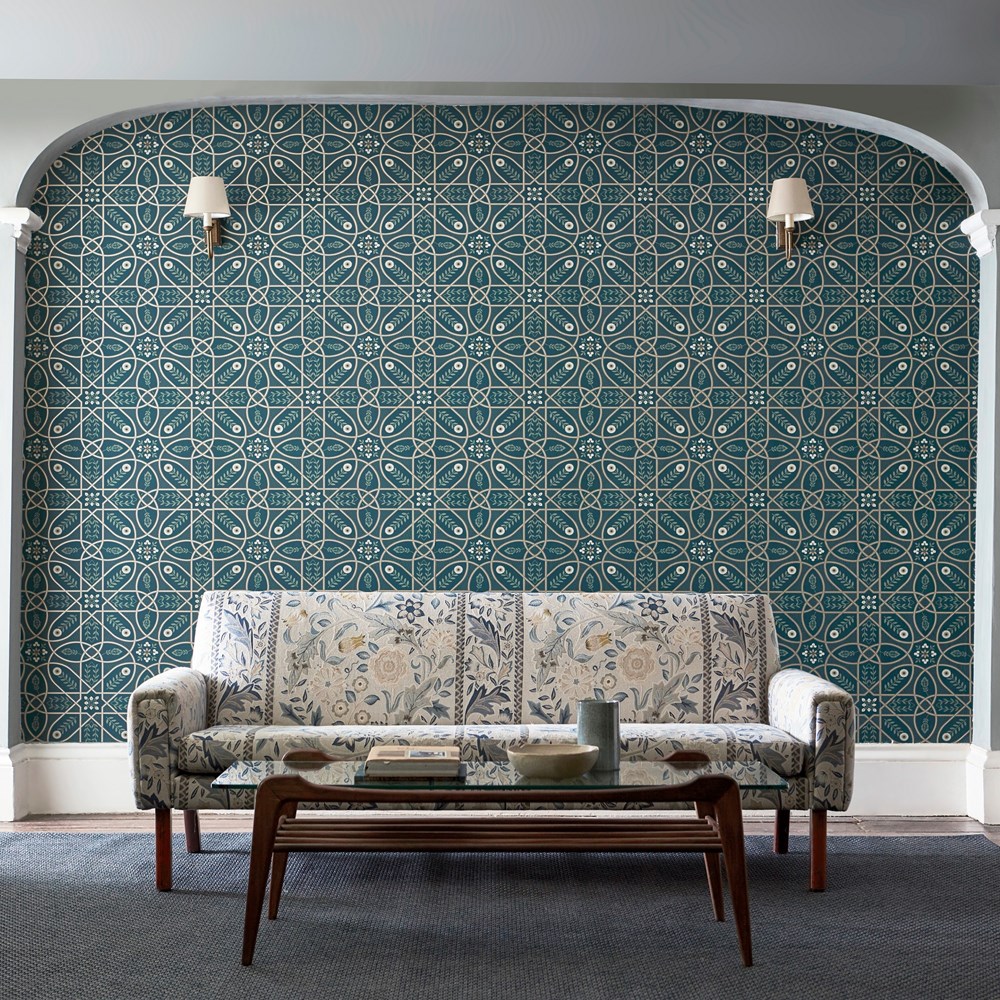 Brophy Trellis Wallpaper 216699 by Morris & Co in Deep Teal Blue